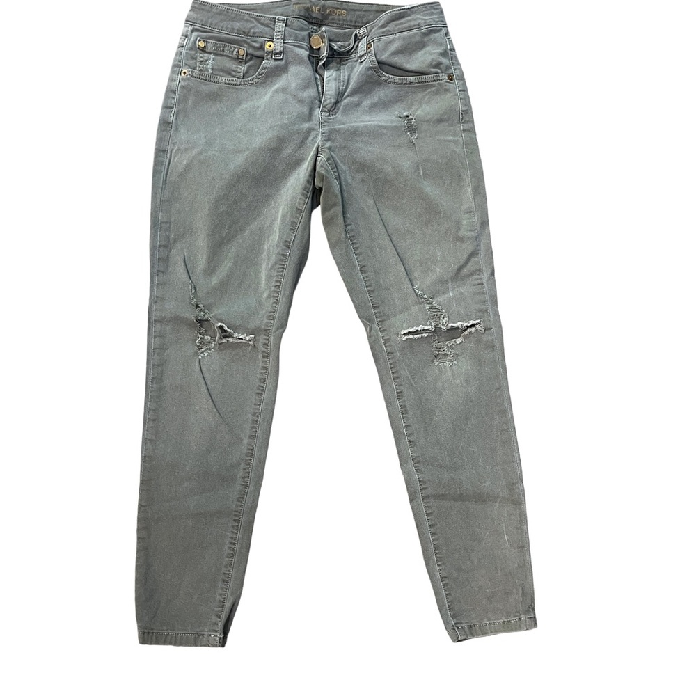 Michael Kors Green Distressed Skinny Jeans